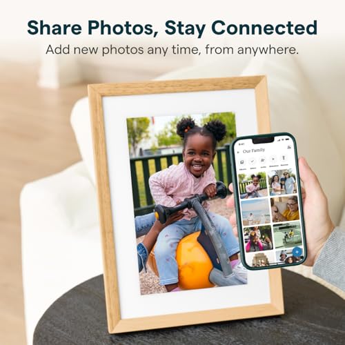 Image of Skylight Digital Picture Frame 2 - 10 inch Full HD Wi-Fi Touch Screen, 16GB Digital Photo Frame, Load Photos & Videos Directly from Phone, Anti-Glare - Personalized Gifting, Rubber Wood Birch Brown