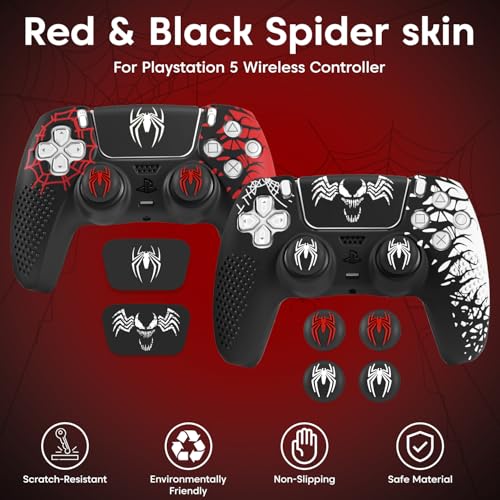 Image of Sounce Anti-Slip Silicone Controller Accessory Compatible with PS5 DualSense Controller Non-Slip Case with Thumb Grip Caps Touch Pad Sticker and Wrap Cover Stickers Pack of 2 (Red Black, Black White)