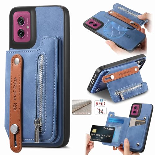 Étui de protection antichoc Motorola Moto G55 en cuir fin bleu et finitions