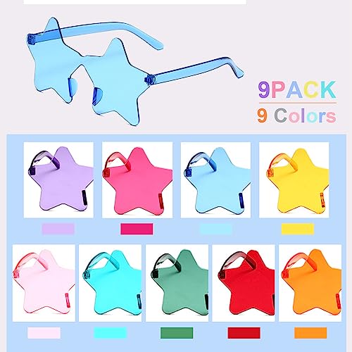 9 Pack Star Kids Sunglasses, Colorful Rimless Star Shaped Glasses, Unisex Party Favors Supplies for Birthday, Beach3
