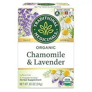 Organic Chamomile with Lavender Herbal Tea - Caffeine Free - Case of 6 - 16 Bags by Traditional Medicinals