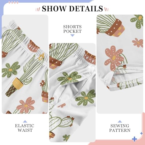 Cacti Plant Floral Boys Long Pants Soft Trousers Elastic Waist Kids Lounge Bottoms with Pockets S-XL4