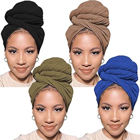 PWEOUKE 4 Pieces Jersey Turban Head Wraps Cover