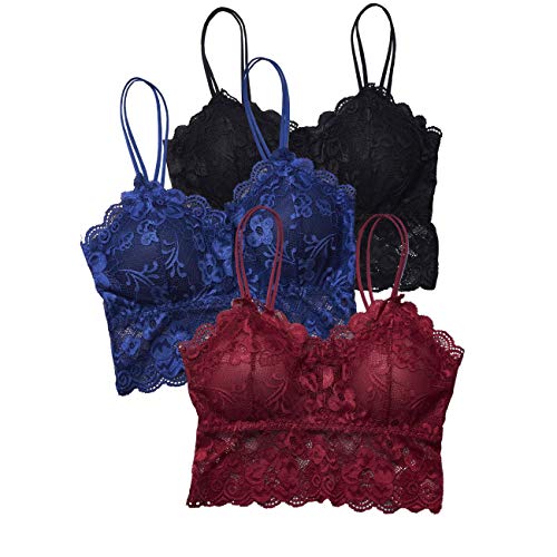 3 Pièces Tube Top de Dentelle Soutiens-Gorge de Sport Femme Florale pour Femmes Bra Top sans Couture Bandeau Extensible avec Coussin de Poitrine Amovible, Enveloppe de Poitrine en Dentelle-9 Cover