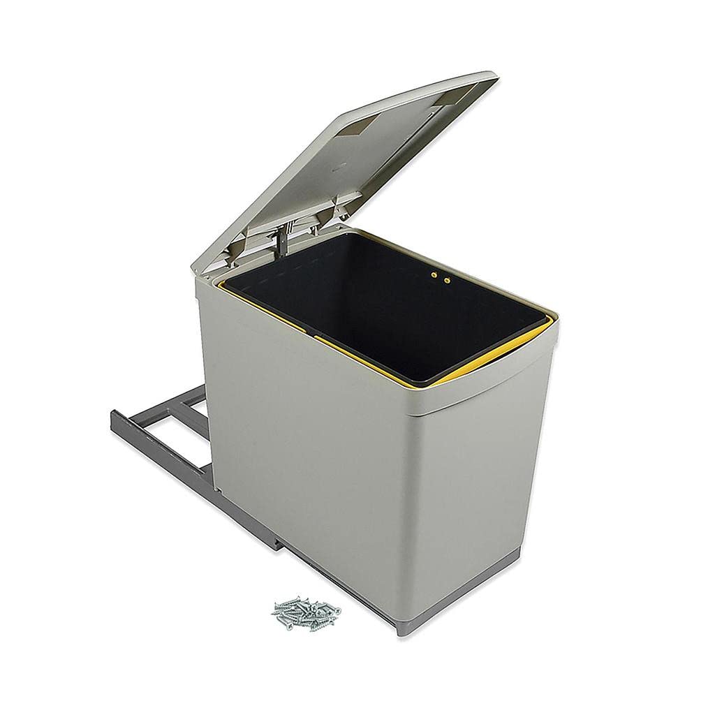 Emuca Grey 8906621 Recycling Bin With Lower Attachment And Manual Extraction With 1 16 Litre Container And Automatic Lid
