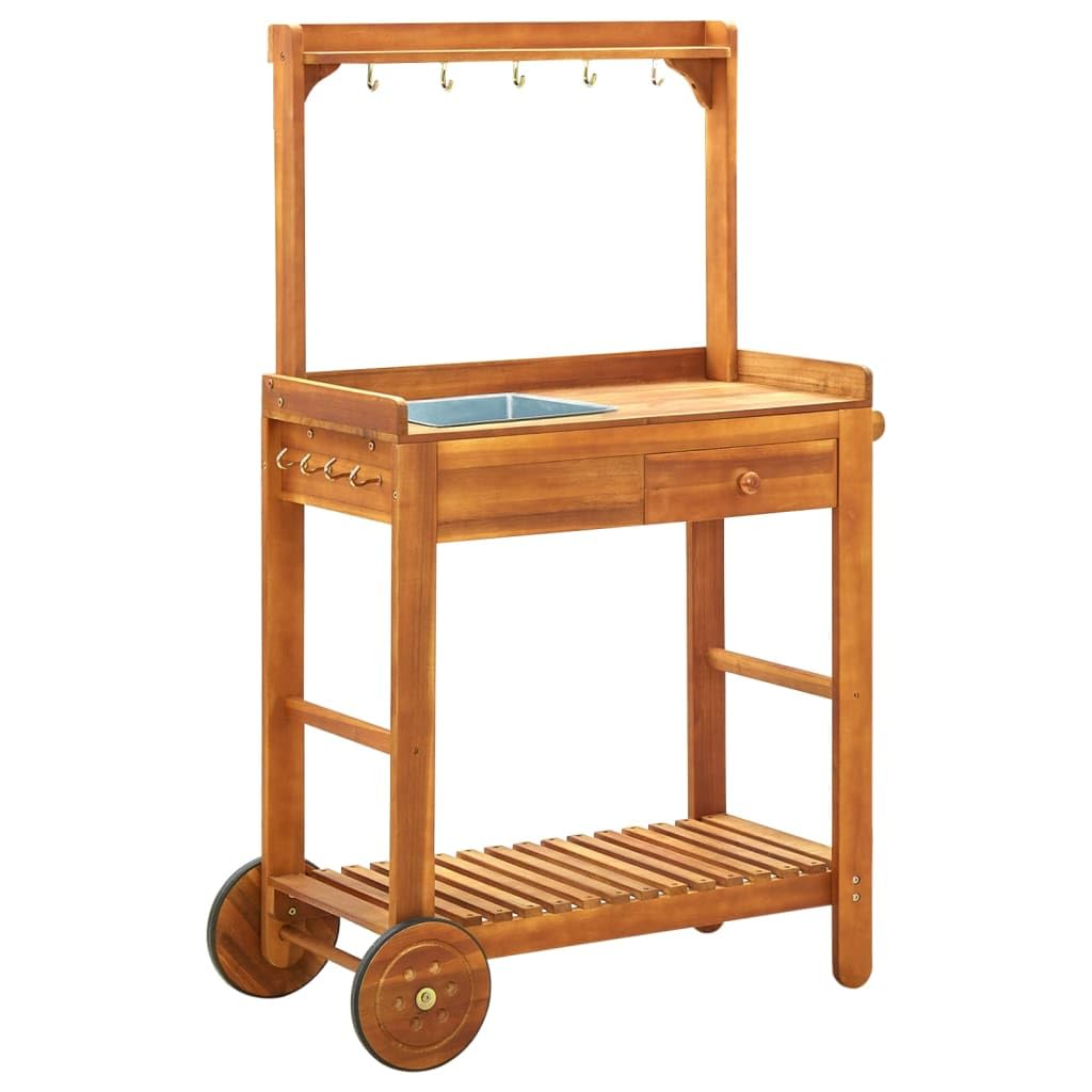 vidaXL Carrito de Cocina Jardín Mesita Ruedas Madera Acacia Maciza