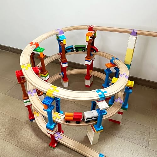 wooden train track accessories 20 pcs wooden track connector compatible with all major brands wood train track christmas birthday gift for boys girls train toys expansion pack for kids ages 3