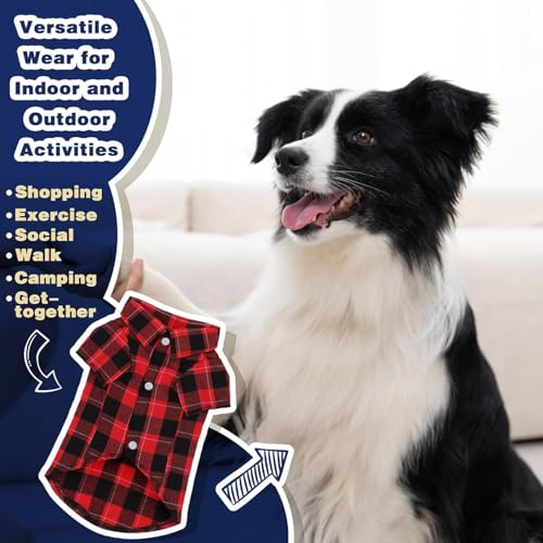 Paiaite Plaid Dog Shirt: Classic Checkered Style in Cotton for Large, Medium, and Small Breeds, Comfort, Breathability, and Elegance Dog Clothes. Perfect for Everyday Wear, and Photoshoots Red L - Image 5