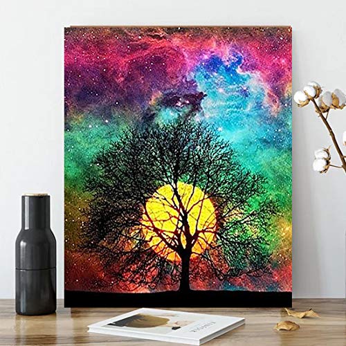 Karyees Full Moon Tree DIY Paint by Numbers Kits 20x16In DIY Oil Painting by Numbers Kits Bright Moon DIY Canvas Painting by Numbers Acrylic Painting Kits Arts for Home Wall Decor Moon Paint by Number