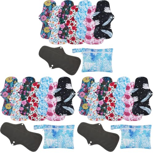 Image of PHOGARY Reusable Menstrual Pads (7 in 1), Bamboo Cloth Pads for Heavy Flow with Wet Bag, Washable Overnight Cloth Panty Liners Period Pad, Large Sanitary Pad Set with Wings for Women (Pack of 3)