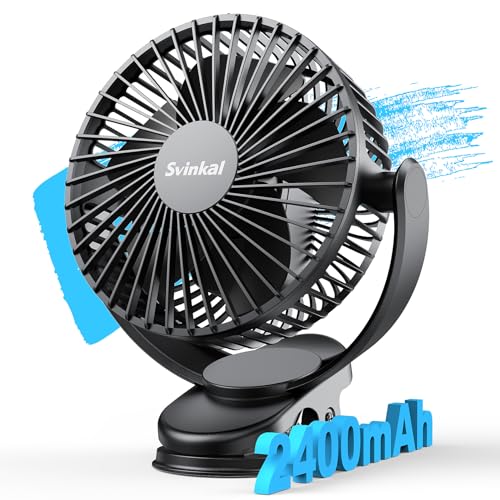 USB Portable Clip on Fan, 2400mAh Battery Type-C 6in, 3 Speed 720° Tilting Head, Black Personal Rechargeable Fan for Desk, Bedside, Golf Cart, Baby Stroller, Indoor & Outdoor Use Black TF28D