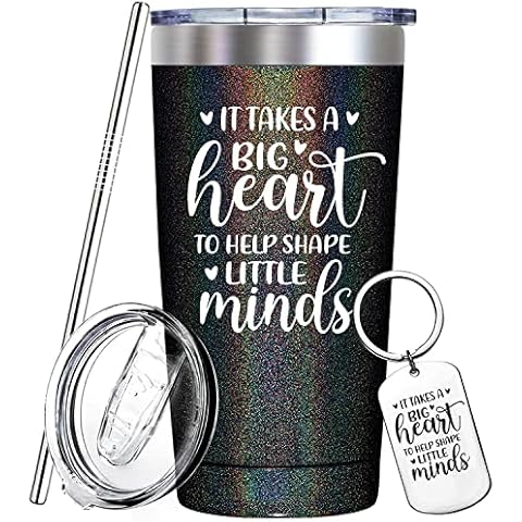 Teacher Gifts - Teacher Appreciation Gifts for Women - Teacher Christmas Gifts - "It Takes a Big Heart to Shape Little Minds"20oz Funny Teacher Tumbler Cup with Keychain Cover