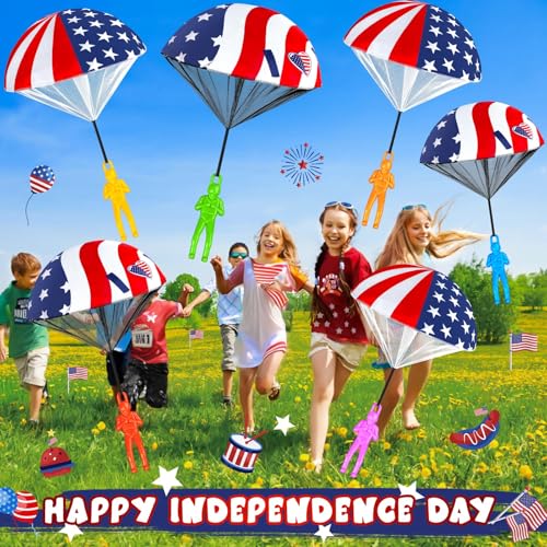 CPSYUB Parachute Toys for Kids Boys Girls: 4th of July Outdoor Toys Party Favors Gifts Prizes, Parachute Army Men Toy for Outside Games (6 Pack) - Thumbnail 2