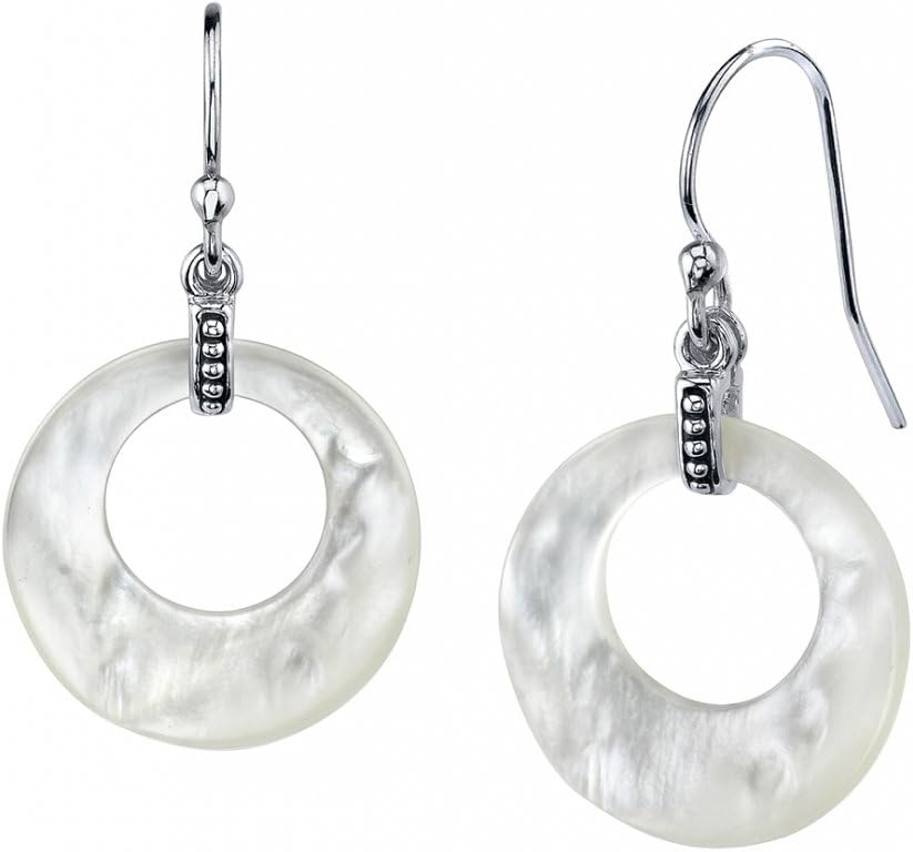 THE PEARL SOURCE Genuine White Mother of Pearl Crescent Pearl Earrings for Women - 925 Sterling Silver Earrings