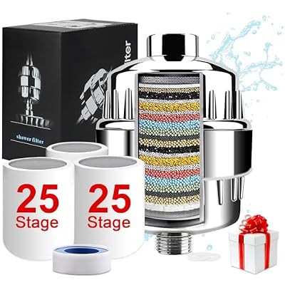 Aettechgd Shower Filter, 25 Stage Shower Head Filter for Hard Water, Latest Advanced Shower Head Filters, with 3 Filter Cartridges, for Removing Chemicals, Chlorine, Pesticides and More?Chrome?