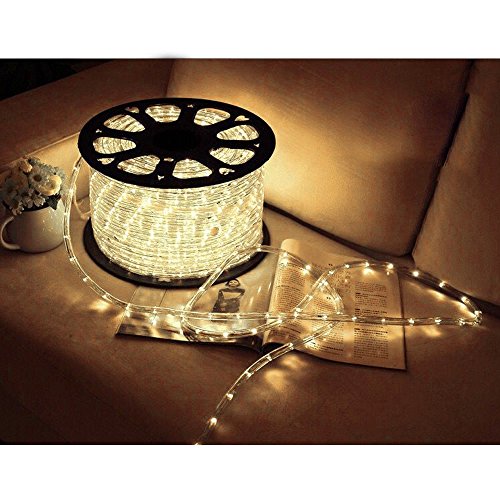 Ollewiellan Tubo luminoso a LED per esterni, 50 metri, con 1200 LED a luce bianca calda, tubo luminoso impermeabile per giardino, terrazza e soggiorno, con timer per controllo automatico