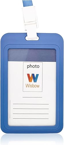 Wisbow Paquete de 12 soportes para tarjetas de identificación y 12 cordones vertical transparente resistente resistente resistente al agua color