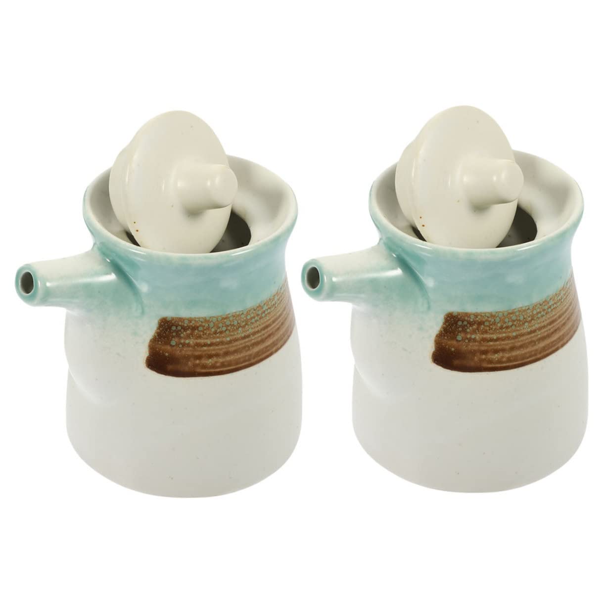 STOBAZA 2Pcs Ceramic Soy Sauce Vinegar Dispenser Japanese Style Condiment Bottles for Oil Dressings Seasoning Elegant Family Friends
