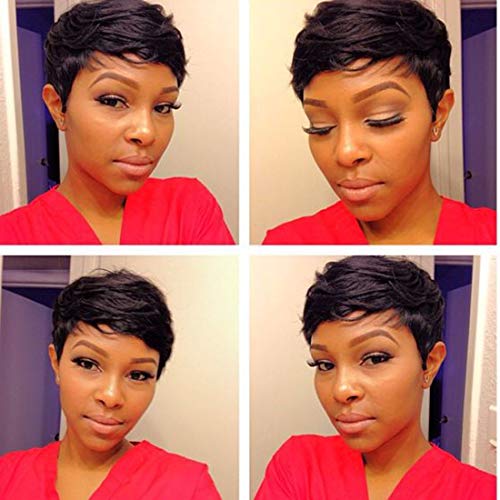 RUISENNA Short Human Hair Pixie Cut Wigs for Black Women Cute Layered Wavy Wigs Short Black Curly Wigs Brazilian Virgin Hair