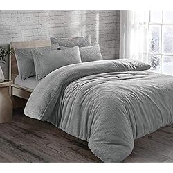 Funda Nordica Pelo Primark CT - Conjuntos de funda de edredón de felpa Sherpa, peluche supersuave, cálido y acogedor, color plateado, set de una plaza, para cama individual