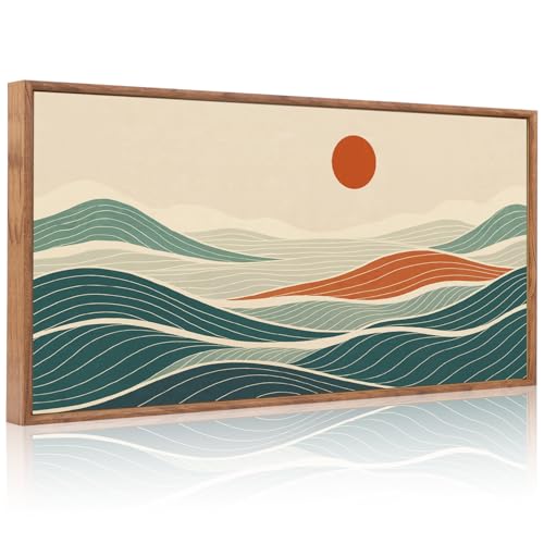 CHDITB Coastal Long Horizontal Framed Wall Art, Minimalist Sea Wall