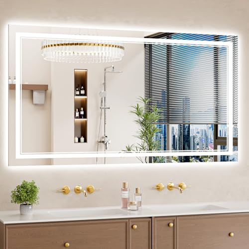 Image of 30 inchx55 inch LED Bathroom Mirror with Lights, Anti-Fog, Backlit + Front Lit, Dimmable, Led Vanity Mirror for Wall, Lighted Bathroom Mirror, 3 Colors, Shatter-Proof Tempered Glass