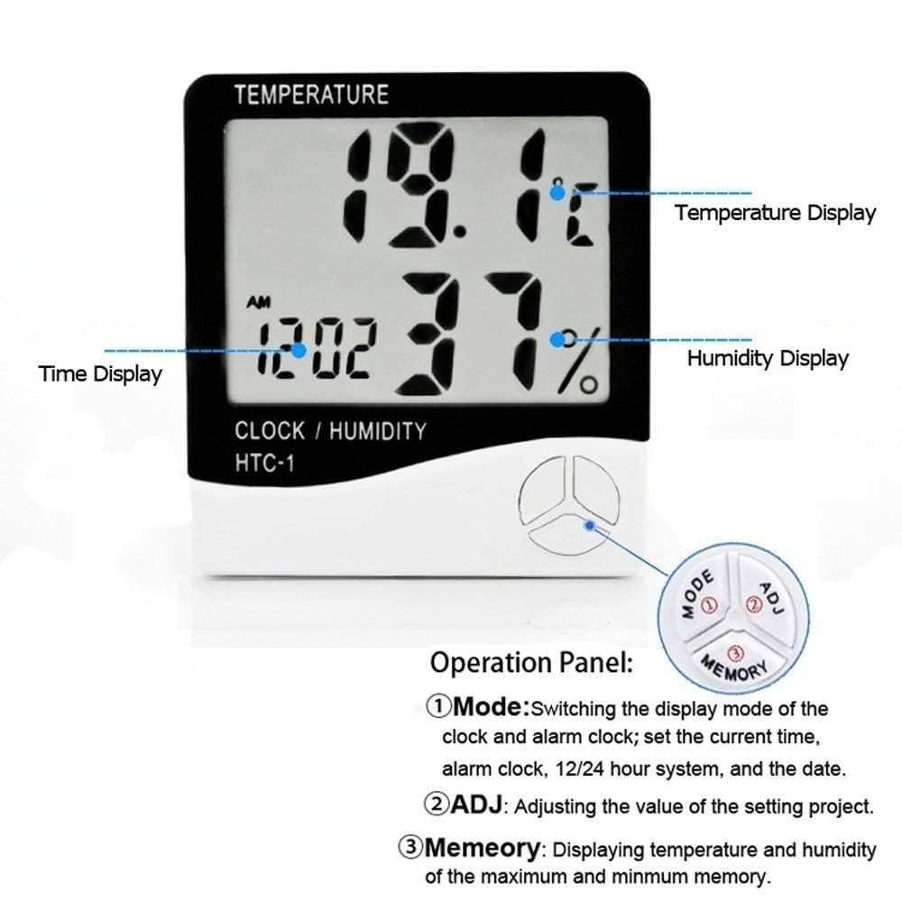 Higrómetro térmico de temperatura y humedad (rango de temperatura: -10.0 °C a 50.0 °C) para invernaderos, espacios industriales, incubadoras junto con certificado de calibración | Modelo: HTC-1