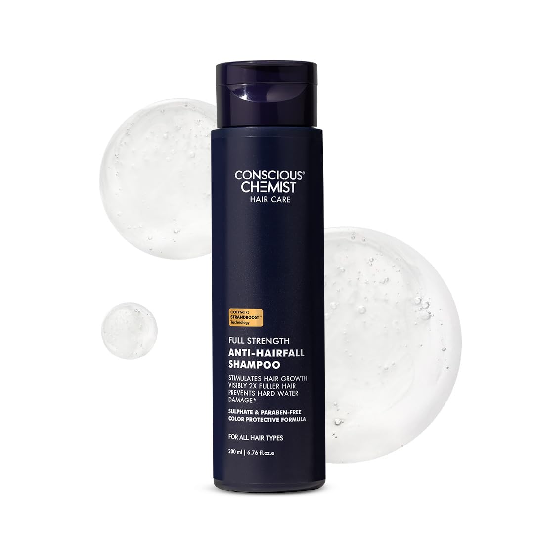 Conscious Chemist® Full Strength Anti-Hairfall Shampoo | Saw palmetto, Yeast Extract, Rosemary OIl & Keratin | 2x Hair Fall Control & Growth | Hard Water Safe | With StrandBoost™️ Technology | Paraben & SLS Free | For All Hair Types | Women & Men | 200ml