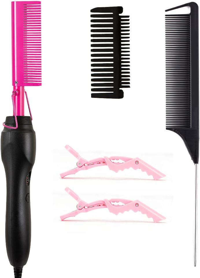 Pink Hot Comb Electric Hot Comb Heating Pressing Combs Hair Straightening [Power:42w]