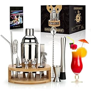 25 oz Cocktailshaker Set 16-delige Mixology Bartender Kit met Bamboo Stand – Professionele RVS Bartending Kit – Perfect…