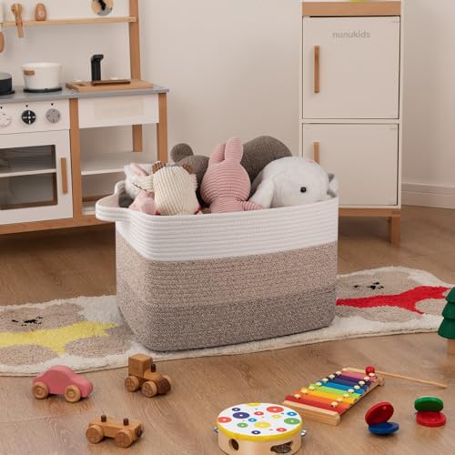 Image of OIAHOMY Cotton Rope Basket, Rectangle Woven Baskets for Storage, Nursery Blanket Storage Living Room, Toy Basket With Handle-17.7 inchx13.8 inchx11 inch-Gradient Yellow