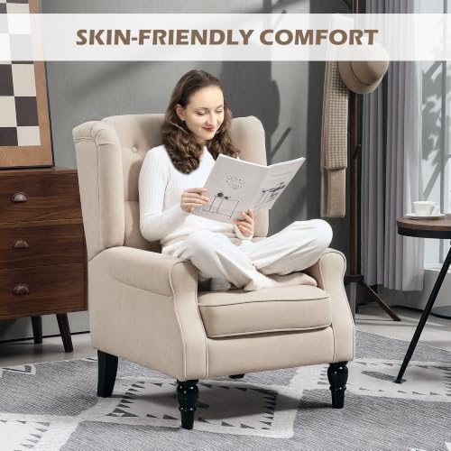 Image of HOMCOM Comfy Accent Chair for Living Room, Wingback Armchair, Beige