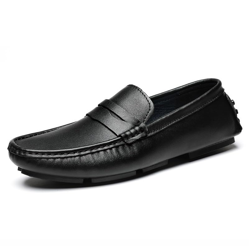 Mens Loafers Square Toe Leather Penny Driving Loafers Slip Resistant Flexible Flat Heel Fashion Classic Slip-on