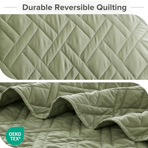 Comfort Spaces Queen Quilt Set Modern Reversible Diamond Coverlet Queen Bedding Set Cozy Quilted Winter Layer, All Season Lightweight Soft Queen Size Quilt, Kienna, Full/Queen Olive Green3 Piece