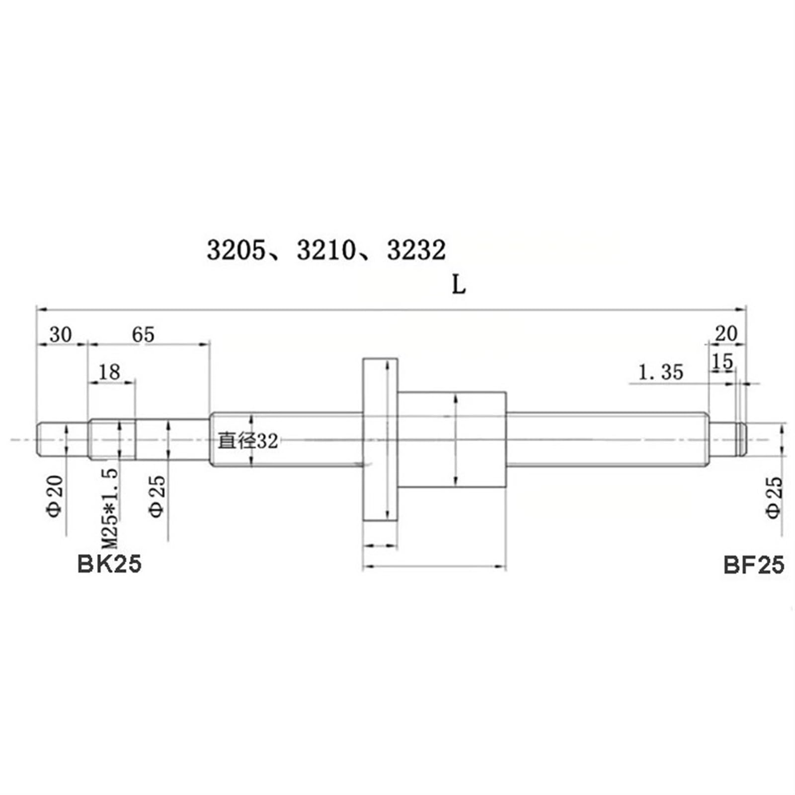 Metal Ball Screw nut end Processing Ball Screw Kit SFU3205+HGR30 Linear Guide Kit with 4pcs HGW30CC Slider Blocks L1050-1400mm+HM25-110 for Part(1350mm)