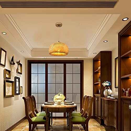 Frideko Hand-Woven Bamboo Pendant Light Natural Wicker Rattan Hanging Light Fixture Basket Lampshade Pendant Lamp Wicker Chandeliers for Kitchen Island Farmhouse Living Room Dining Room(Bulb Included) - Image 3