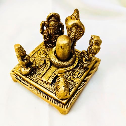 Estatua de latón Shiva Lingam con Nandi Ganesh y Parvati 3 pulg miniatura 2