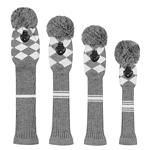 image for Scott Edward Golf Club Head Covers Set of 4 Grey White Argyles, Acryli
