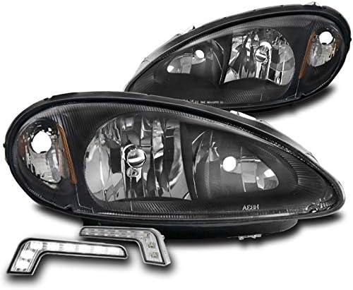 Replacement Black Headlights Headlamps with 6.25" White LED DRL Lights For 2001-2005 Chrysler PT Cruiser
