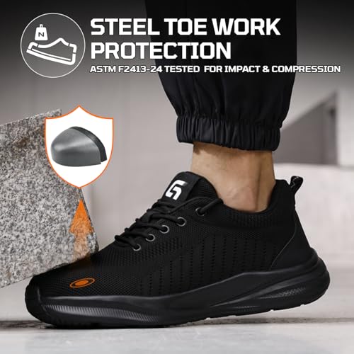 Image of Steel Toe Shoes for Men Lightweight Safety Work Shoes with Kevlar Puncture Resistant Midsole Comfortable Low Top Work Shoes for Warehouse Factory Light Construction