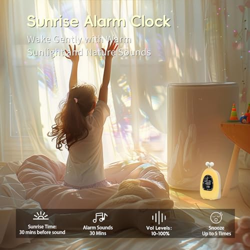 Sunrise Alarm Clock Wake Up Light, White Noise Sound Machine with 20 Soothing Sounds, 10 Night Lights, Wireless Speaker/Temp & Humidity/Rechargeable, Dimmable Clock Gift for Baby Kids Adults - Image 2