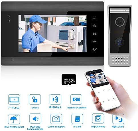 JeaTone Video Door Phone Doorbell 4-Wired 7 Inch AHD Wi-Fi Intercom System with 720P Camera Support Tuya APP Remote Motion Detection/Unlock/Record/Snapshot