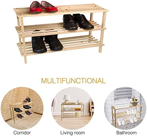 A-Z ® BAMBOO NATURAL WOOD 3-Tier Shoe Rack | Shoe Storage | Shoe Storage Cabinet | Shoe Organizer |Quick Assembly Entryway, Holds up to 12 Pair of Shoes (Brown) SOLD by My ESHOP LTD