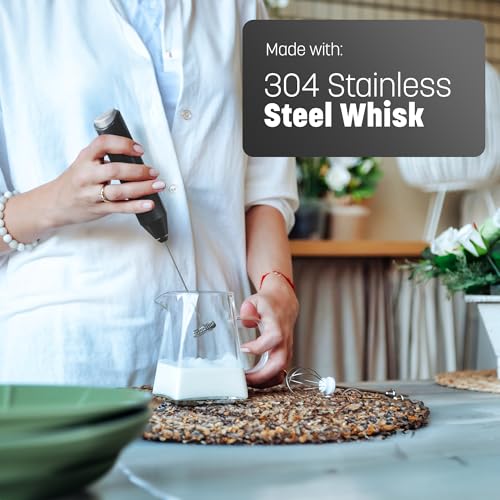 Keplin Handheld Milk Frother - Stainless Steel Electric Whisk - Portable Battery-Operated Coffee Frother for Lattes, Matcha, Protein Shakes - Ergonomic, Compact, Easy to Clean (Black) - Image 7
