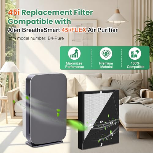 Image of 45i Replacement Filter for Alen BreatheSmart Flex Bh400 & 45i Air Purifier | 3-in-1 45i HEPA Fresh Filter+ Activated Carbon Pre Filter, B4-Pure / Fl40, 2 Pack Hepa+4 Pack Carbon Filter