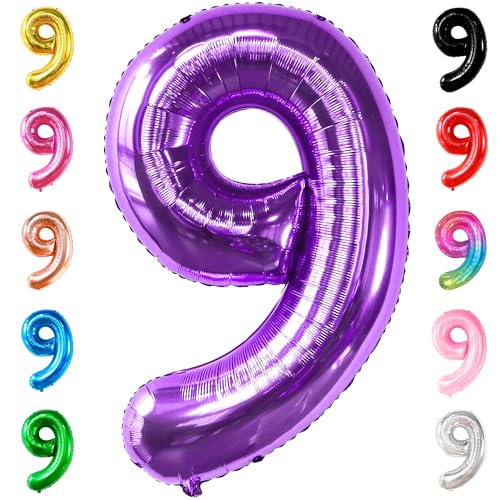 Image of KatchOn Foil Purple 9 Balloon Number For Birthday Decorations - 40 Inch | Number 9 Balloon For 9th Birthday Balloon for Girls, Boys | Ocean, Mermaid Party Decorations, Anniversary Decorations