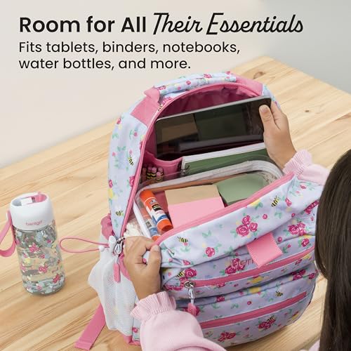 Image of Bentgo Kids Print Backpack - Lightweight 14 inch Backpack for School, Travel & Daycare, Ideal for Ages 4+, Durable & Water-Resistant, Roomy Interior, & Loop for Lunch Bag (NEW Blooming Floral)