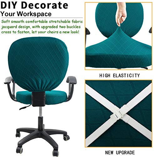 Office Chair Cover, Geometric Jacquard Soft Stretchable Office Computer Chair Square Round Cushion Seat Cover & Back Slipcover, T-Teal #TOP3