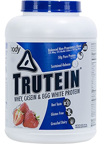 Body Nutrition Trutein Strawberries & Cream 4lb Protein Shakes/Shake, Meal Replacement Drink Mix, Post/Pre Workout.