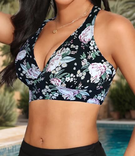 Image of Women's V Neck Padded Push Up Bathing Suit Tops Only